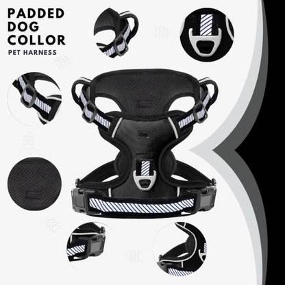Reflective No Pull Dog Harnesses with Handle & Adjustable (Black)