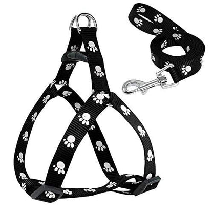 15 mm Paw Print Nylon Puppy Harness & Leash Set for Small & Medium Dogs (Color May Vary) - Pack of (Harness + Leash)