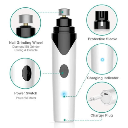 USB Rechargeable Pet Nail Trimmer - Low Noise, Painless Grinder for Pets