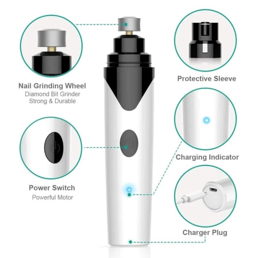 USB Rechargeable Pet Nail Trimmer - Low Noise, Painless Grinder for Pets