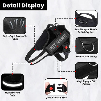 K9 Dog Harness With Name (Harness + Leash) Black