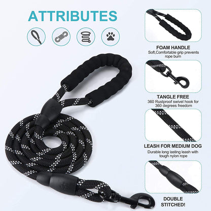 Thick Reflective Heavy Duty Leash with Anti-Slip Padded Handle (5 feet)