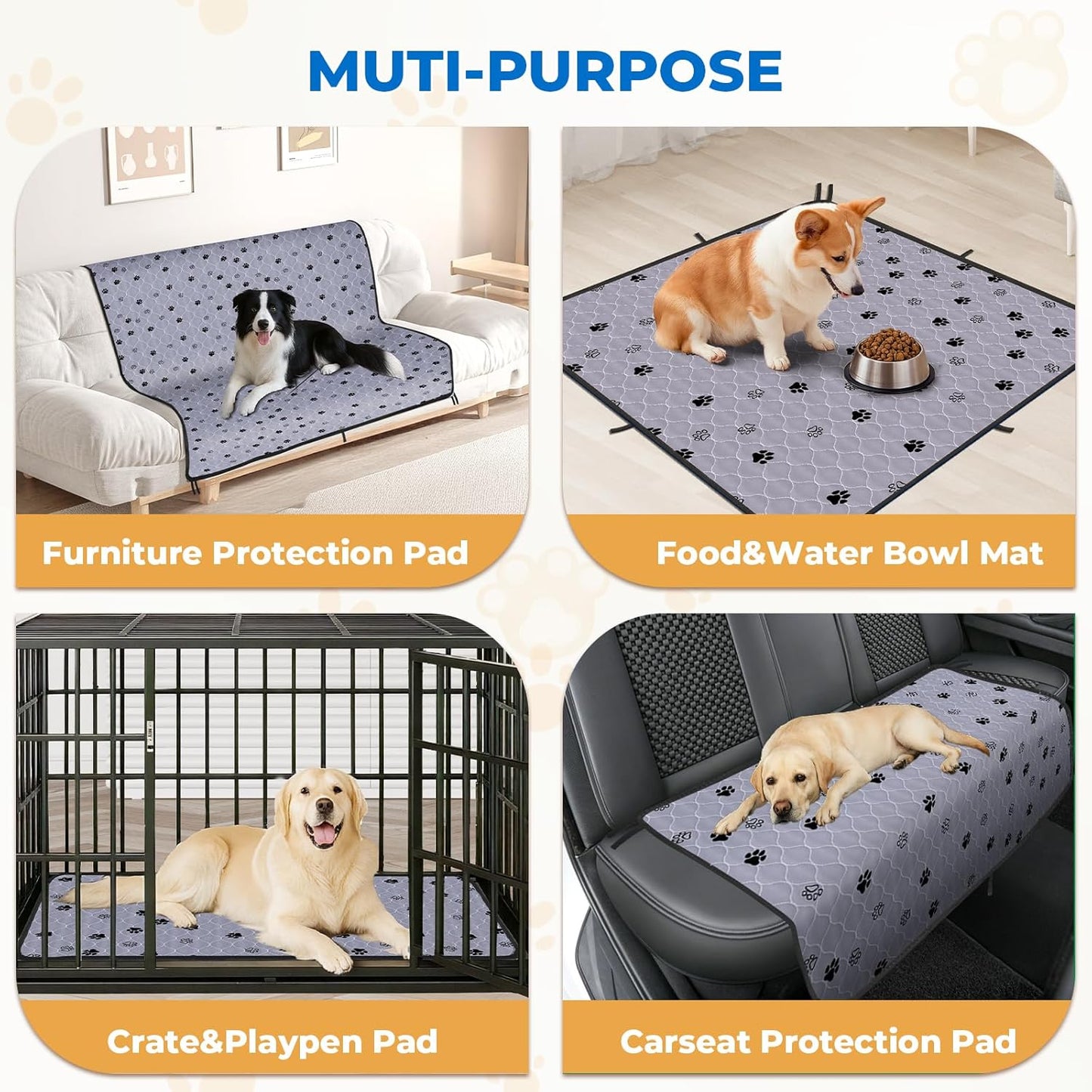 Reusable Pee Pads for Dogs (Pack of 2) | Machine Washable, Super Absorbent, Waterproof, Anti-Skid Bottom